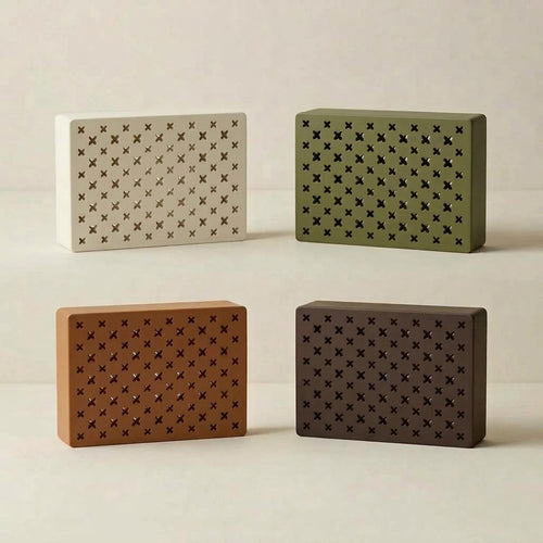 Flowers doorbell chime covers in white, green, caramel and dark brown with small four-petal cutouts